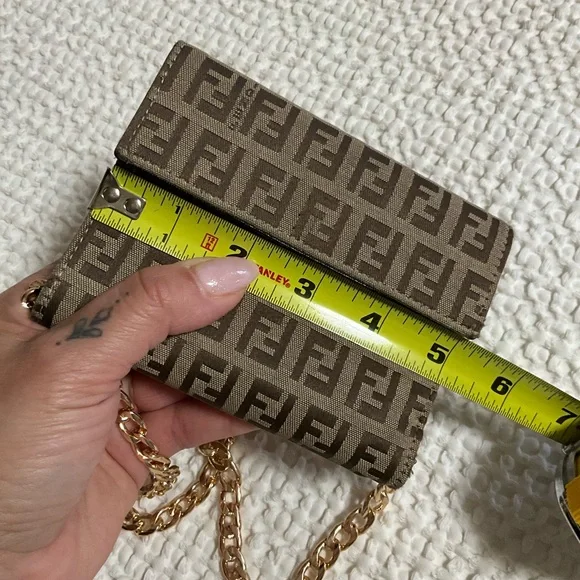 Fendi Brown Monogram Wallet with Gold Chain - Picture 15 of 16